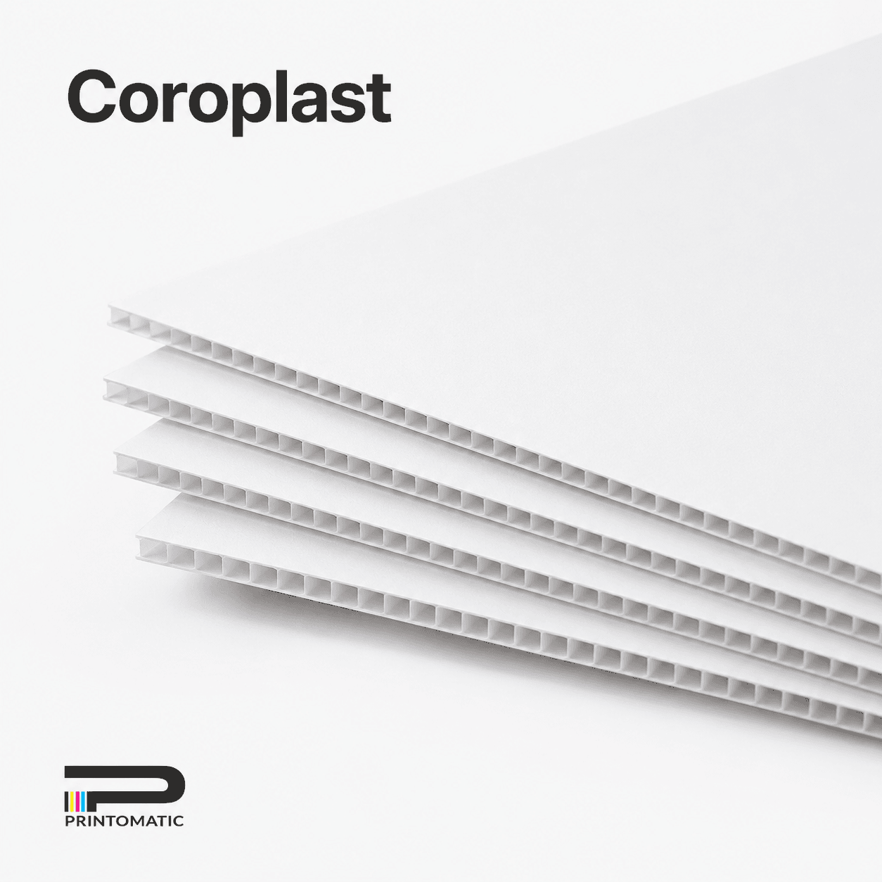 Custom Coroplast signs printed in full colour on lightweight corrugated plastic for indoor and outdoor signage by Printomatic.