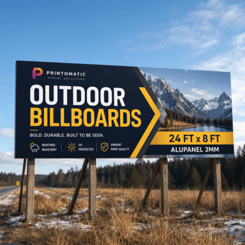 Custom outdoor billboards printed in vibrant full colour on durable weather-resistant material for large-scale advertising by Printomatic.